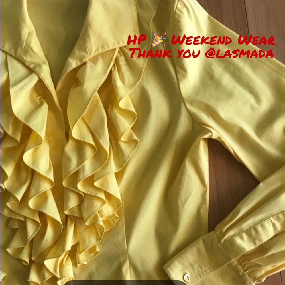 Lafayette 148 Yellow ruffle, button down shirt - Picture 1 of 6